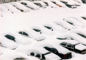 snow covered cars