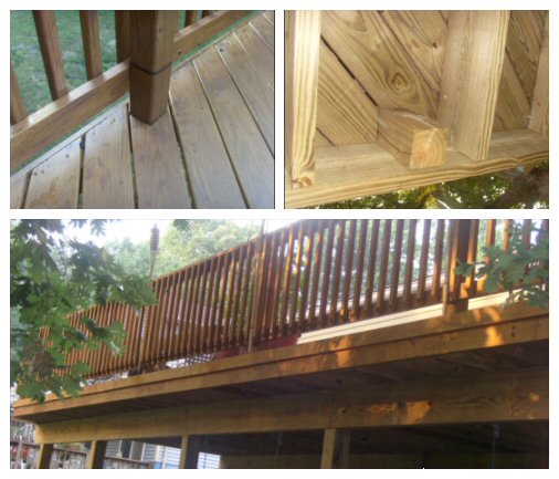 deck railing post on outside of rim joist