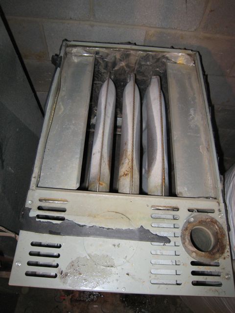 Looking down into HVAC furnace burners