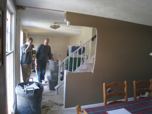 take down wall between stairs dining room