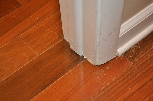 Cut Door Trim And Stops For Hardwood Flooring Installation In