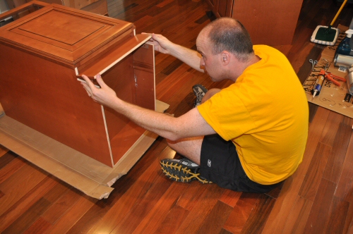 install toe kick on solid wood maple cabinets