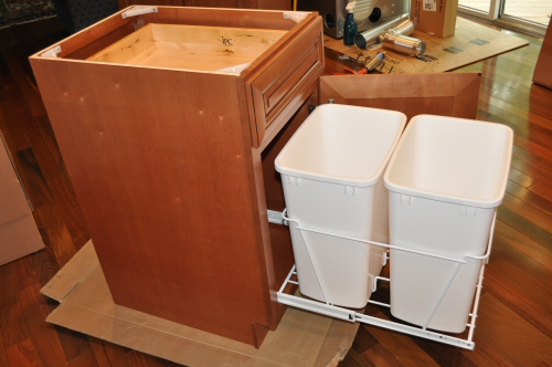 trash can kitchen cabinet with fully extended trash cans