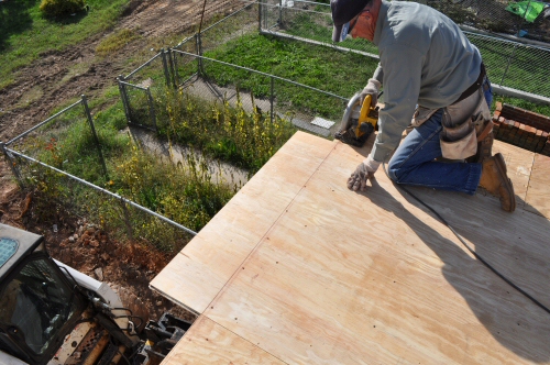 trim edge of plywood subfloor