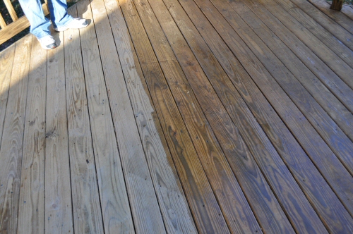 X-100 Deck Stain During Application on Southern Yellow Pine Boards