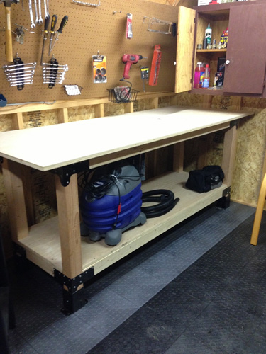 Workbench with discount shelves above