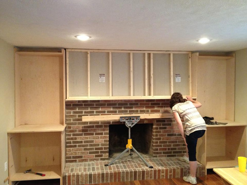 Built Ins And Fireplace Makeover - Can You Drywall Over Brick Fireplace