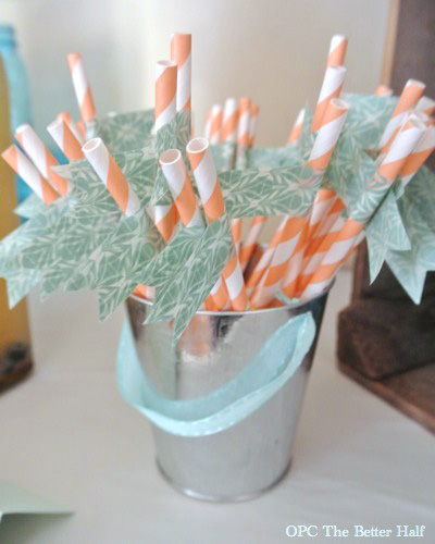 Paper Straws with Washi Tape Bunting - Vintage Biplane Baby Shower Ideas - OPC The Better half