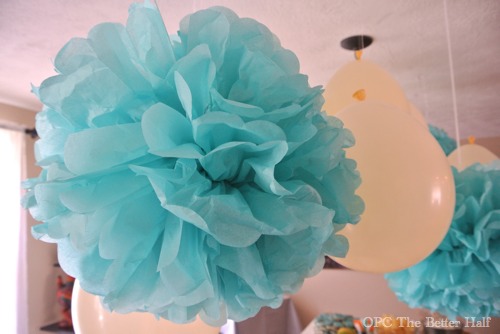 Aqua Tissue Poms and Vintage Biplane Baby Shower Ideas - OPC The Better Half