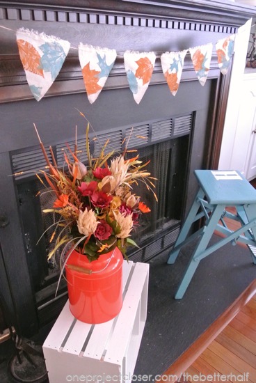 Fall living room decor and mantel - One Project Closer