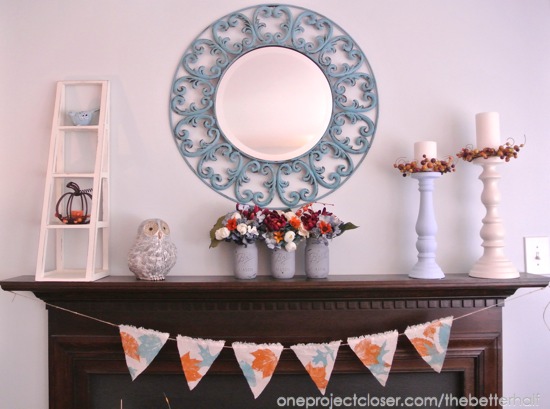 Fall living room decor and mantel - One Project Closer