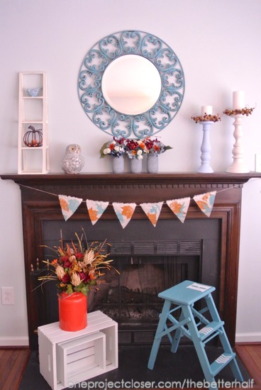 Fall living room decor and mantel - One Project Closer