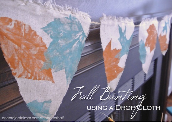 Fall Bunting using a drop cloth and multi surface paint - One Project Closer