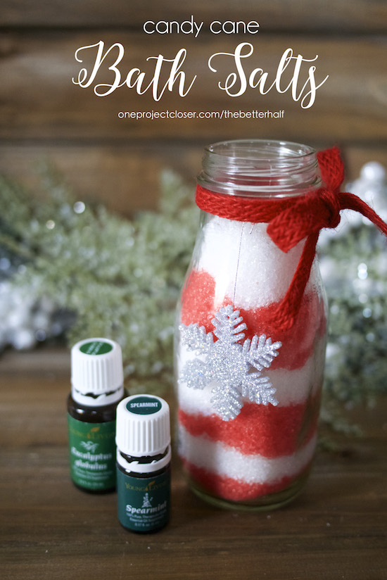 Homemade Holiday Candy Cane Bath Salts with Essential Oils from One Project Closer