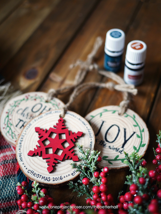 DIY Scented Wood Slice Ornaments with Printable Stencils